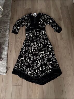 ba&sh Black Floral Long Sleeve Midi Dress